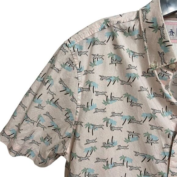 Original Penguin Animal Jungle Button Up Shirt Men's Size L Pink Preppy Summer - Picture 5 of 16